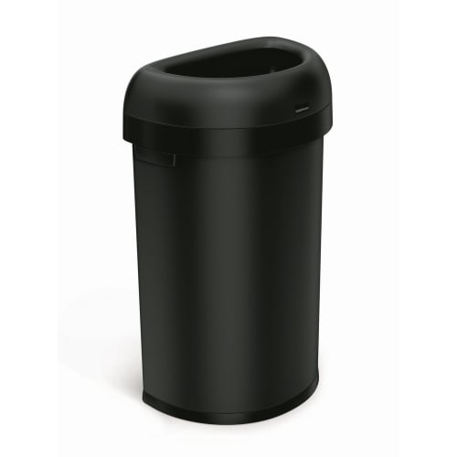 Simplehuman Cubo de Basura Abierto Semi-Redondo de 60 Litros, Acero de Grueso Calibre, Negro Mate